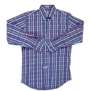 Peter Millar Mens Shirt Size Medium Weekender Wash Long Sleeve Purple Blue